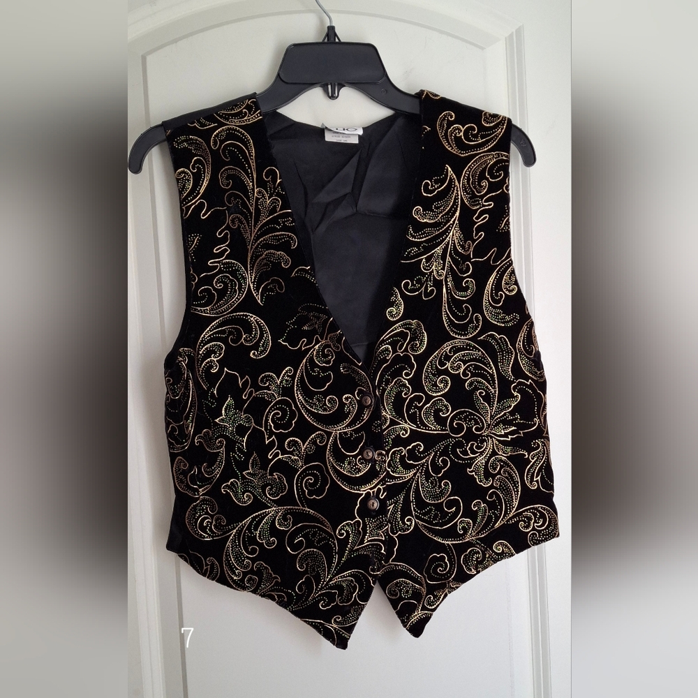 Clio vintage corduroy black/golden vest size   s/m‎ luxury night out custom - Picture 2 of 8